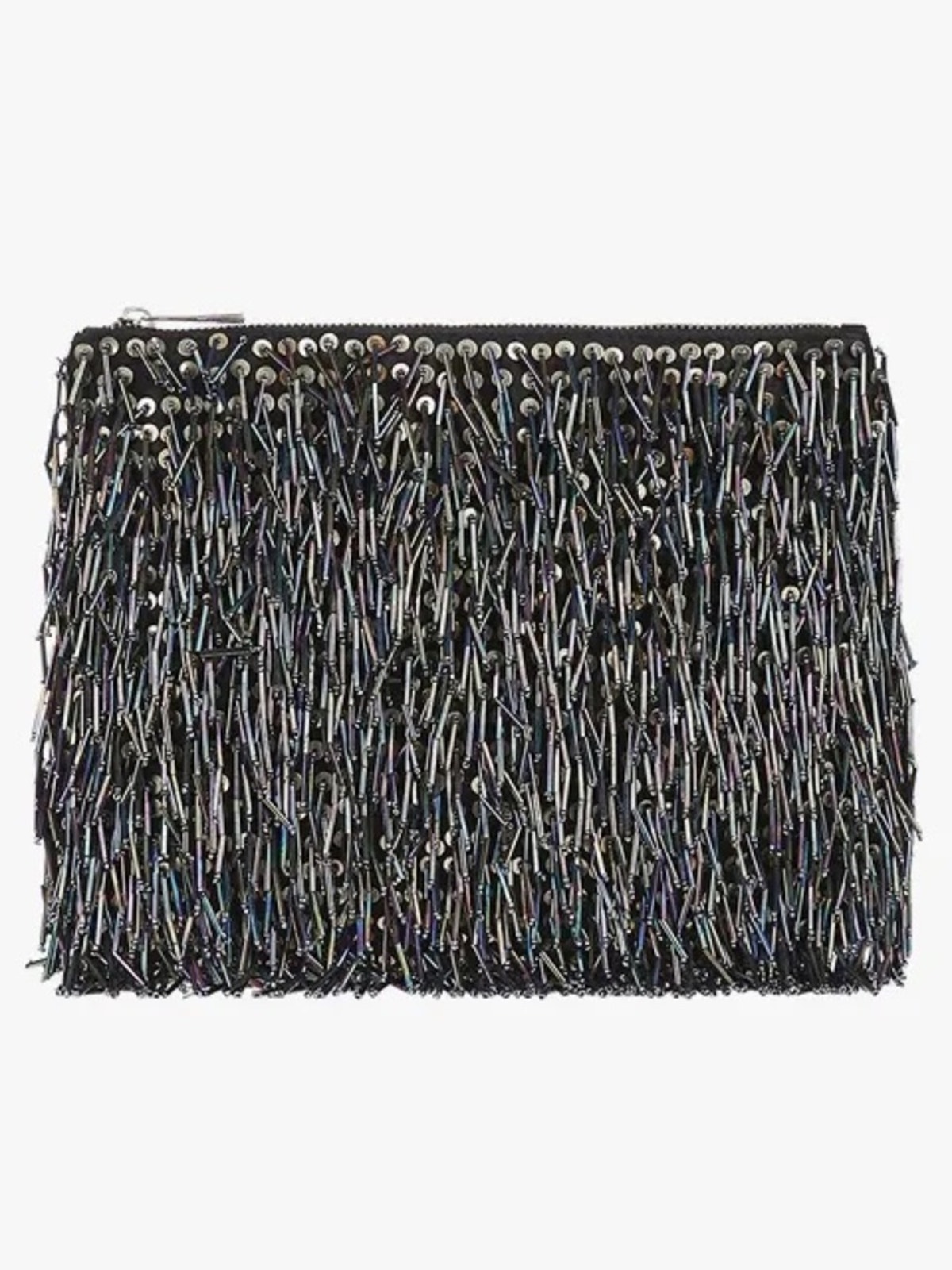 Topshop Beaded Fringe Clutch Multicolor Metallic Evening Zip Bag Chic